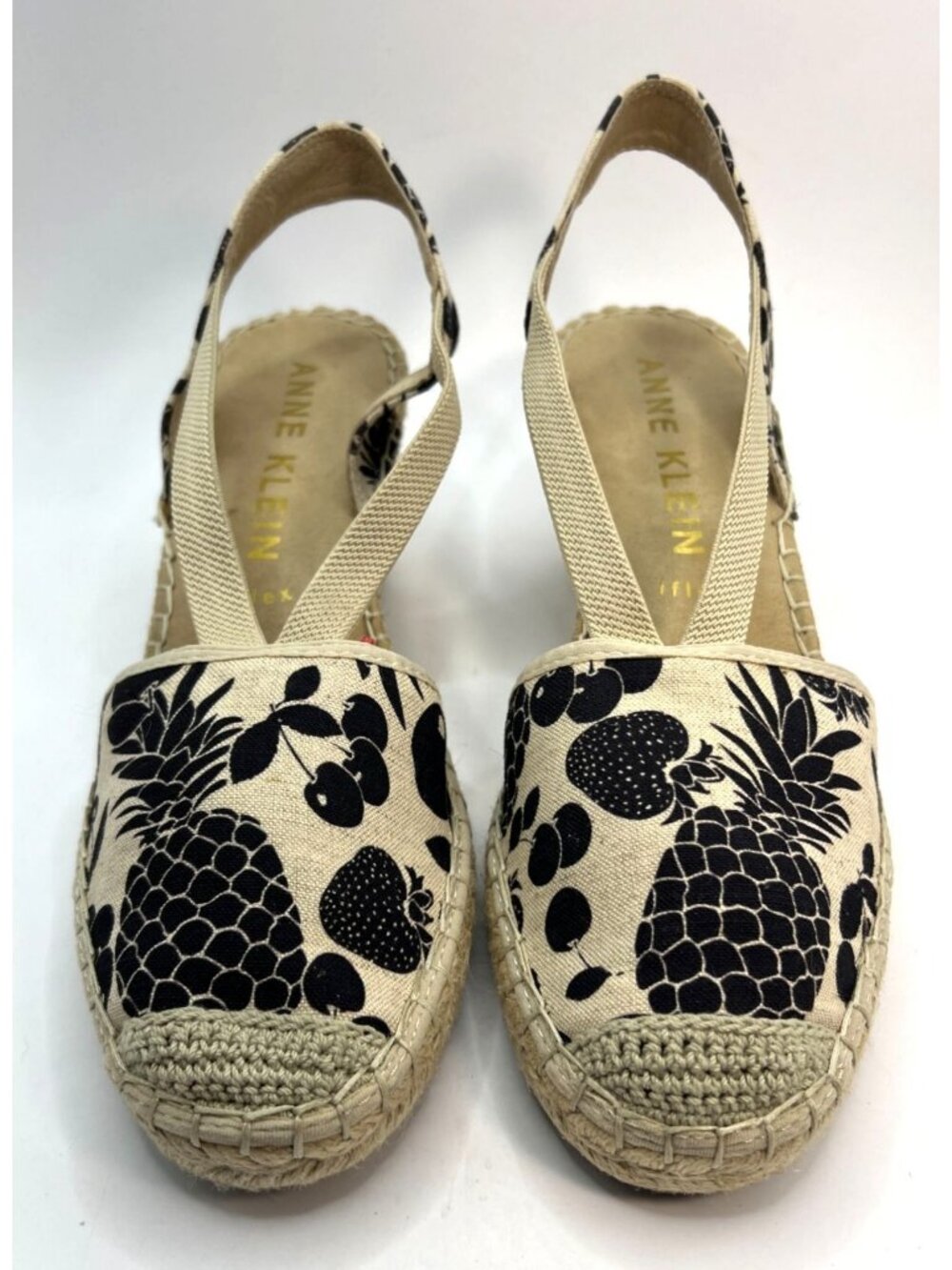 Anne Klein Iflex Black , Tan Pineapple Wedge Shoes, Sandals Women 10.5M